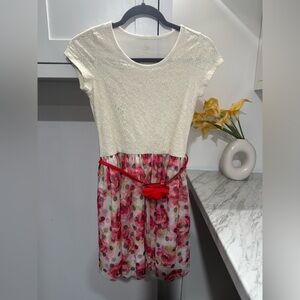Floral White and Red Kids Dress